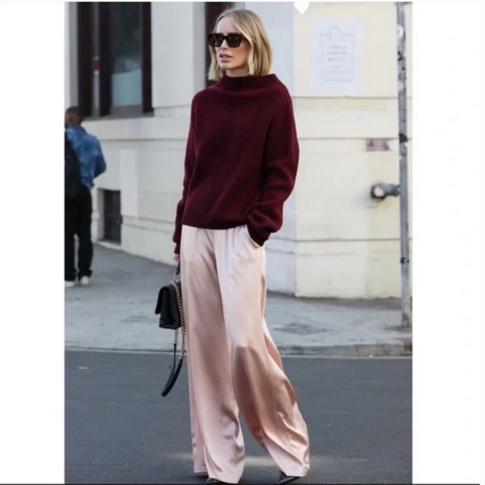 Anine Bing Romy silk wide-leg trousers pants - dusty pink